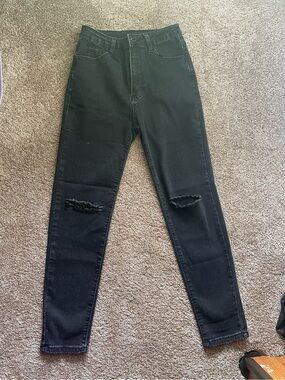 SHEIN Black High-Rise Ripped Skinny Jeans